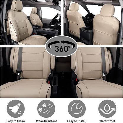 EKR Sienna Seat Covers for 2011-2020 Toyota Sienna L,LE,XLE,Limited,7 Seats,2nd Row Captain Seats W/NO Legrest,Waterproof Car Seat Cover Full Set,Car Seat Protectors- Three Row,Leather (Beige)