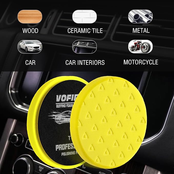 6 Inch Buffing Polishing Pads - 3Pcs Yellow Polish Pad - 6.5 Inch Face for 6 Inch 150mm Backing Plate - High-Density Buffing Sponge Pads for Car Buffer Polisher Compounding, Polishing & Waxing