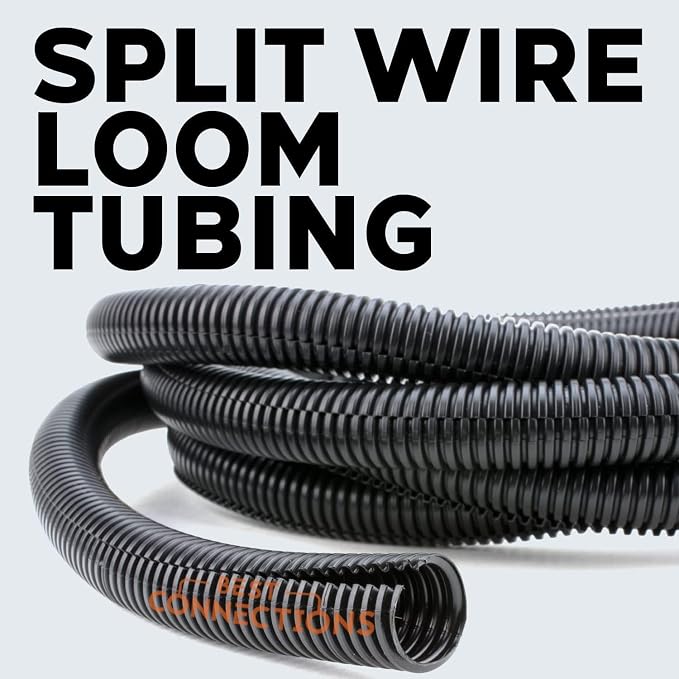 BEST CONNECTIONS 1/4" x 100 ft Split Wire Loom Flex-Guard Convoluted Tubing with Installation Tool - Protective Cable Sleeves for Automotive Home Electrical Wires Chemical Resistant Conduit Black