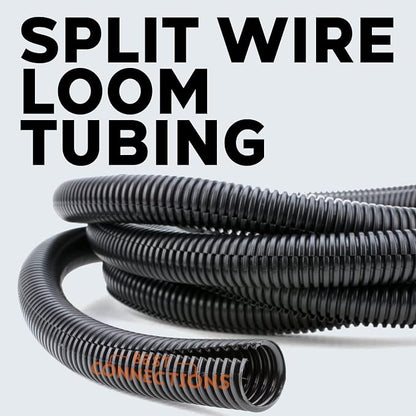 BEST CONNECTIONS 1/4" x 100 ft Split Wire Loom Flex-Guard Convoluted Tubing with Installation Tool - Protective Cable Sleeves for Automotive Home Electrical Wires Chemical Resistant Conduit Black