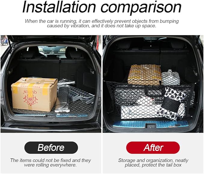 Car Rear Cargo Net, Adjustable Elastic Storage Organizer Net, Trunk Cargo Storage Net, Universal Fit for Car, Vehicle, SUV (43.3"x 15.8")