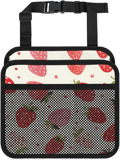 Car Backseat Organizer, PU Leather Back of Seat Cars Hanging Organizer with Pockets Leakproof Car Garbage Bag Hanging Cars Seat Storage Box Travel Accessories Foldable (White Strawberries)