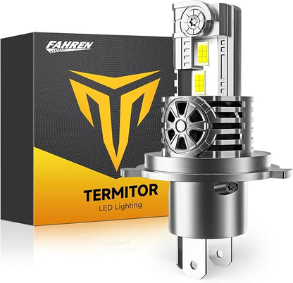 Termitor H4/9003/HB2 Motorcycle High/Low Beam Bulb, High-Output 6000K Cool White, 1:1 Halogen Size, Direct Plug & Play Installation, Pack of 1