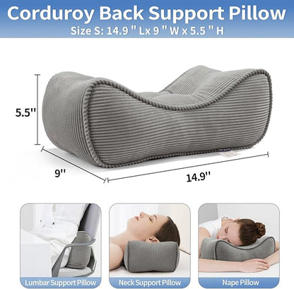 Lumbar Support Pillow for Study Desk Chair, Bite-Size Natural Latex Foam Back Support Pillow for Lower Back Pain Relief, Soft & Support Corduroy Office Chair Cushion, S, Gray