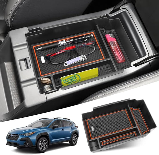 MOCHNET Center Console Organizer for 2024 2025 2026 Subaru Crosstrek Accessories & 2024-2026 Subaru Impreza Console Tray, 2026 Crosstrek Hybrid Accessories 2024+ Impreza Armrest Storage Box (Orange)