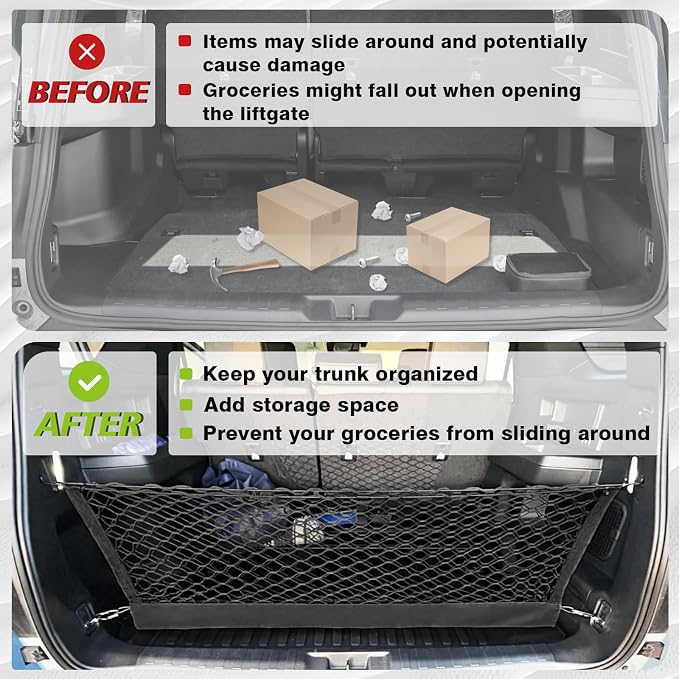 Muslogy Truck Bed Cargo Net Trunk Netting Compatible with 2025 2026 Toyota 4Runner Accessories, Pickup Cargo Organizer SUV Sedan Storage Net w/Heavy Duty Carabiners