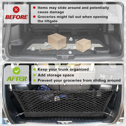 Muslogy Truck Bed Cargo Net Trunk Netting Compatible with 2025 2026 Toyota 4Runner Accessories, Pickup Cargo Organizer SUV Sedan Storage Net w/Heavy Duty Carabiners