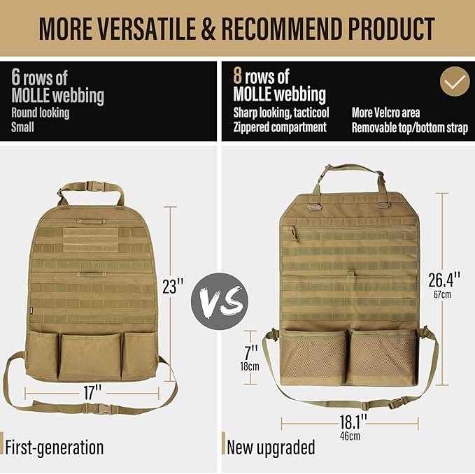 WYNEX Car Seat Organizer, Molle Backseat Cover Organizer Protector with Sling Rack, Visual Pocket and Patch, Universal Vehicle Fits for F150, Jeeps, Pickups & Trucks for Road Trips (2 Packs)