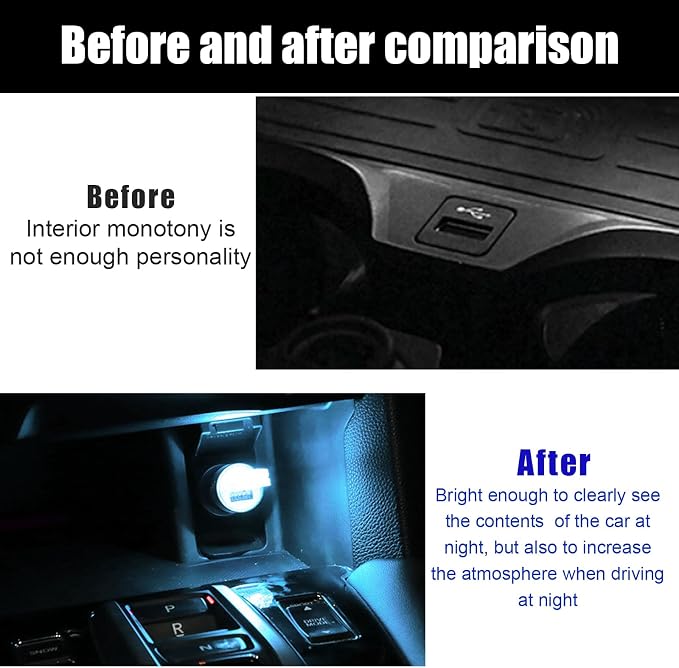 2 PCS USB LED Car Interior Atmosphere Lamp, Portable Mini LED Night Light, Plug-in USB Interface Trunk Ambient Lighting Kit, Universal Interior Car Accessories (Ice Blue)