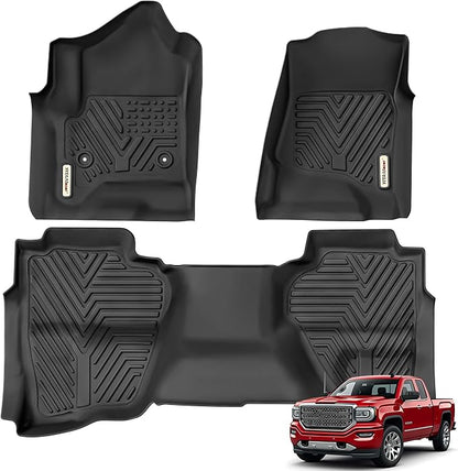 YITAMOTOR Floor Mats Compatible with 2014-2018 Chevy Silverado Double Cab 1500 / GMC Sierra 1500 Double Cab, 2015-2019 2500 HD/3500 HD, Custom Fit All Weather Floor Liners Accessories , 1st & 2nd Row