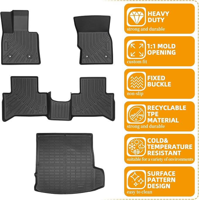 Floor Mats for Alfa Romeo Stelvio & Stelvio Quadrifoglio 2018-2025, Floor Mats for Stelvio Base Ti Veloce, 2 Row Floor Mats & Cargo Mat(with Subwoofer), TPE Anti-Slip Stelvio Mats Accessories