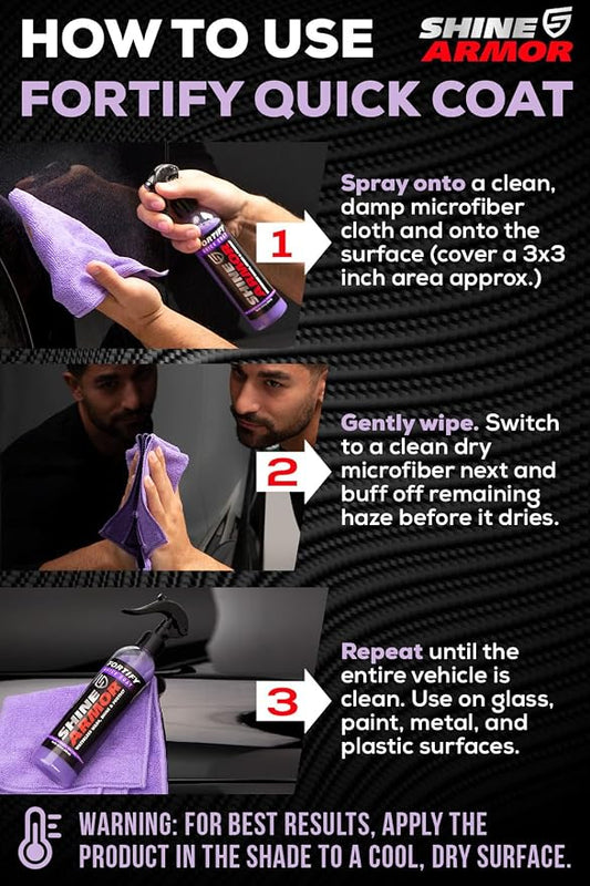 SHINE ARMOR Car Detailing Bundle - Fortify Quick Coat Ceramic Waterless Wash & Interior Cleaner - Complete Automotive Care Kit for Mirror Shine Paint Protection & Deep Interior Cleaning - 2 Pack