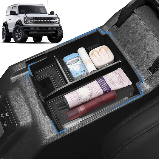 2026 Upgrade Center Console Organizer fit for 2025 2026 Ford Bronco 4 Door Bronco Center Console Storage with Rubber Mats for Ford Bronco 2025+ Storage Accessories|Not for 2 Dooor/Manual/Sport Model|