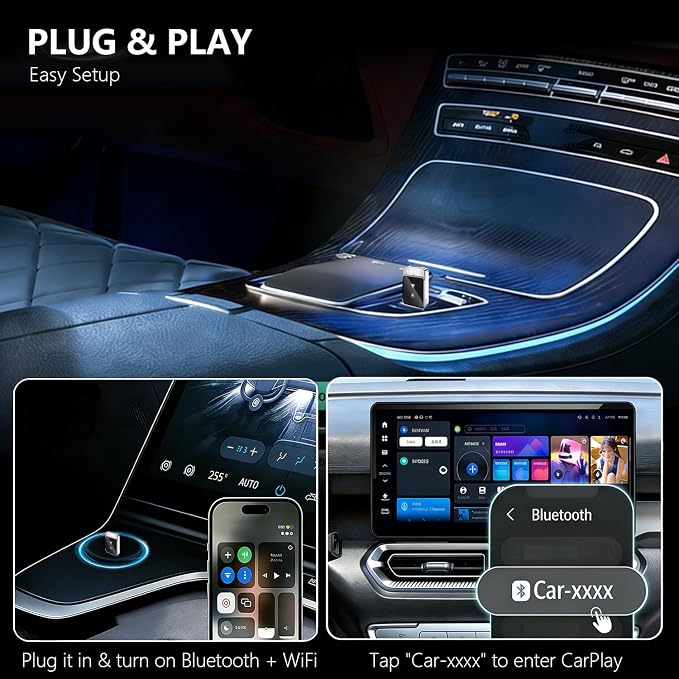 CrystalSync Elite Wireless CarPlay Adapter for Apple i-Phone i-OS 10+ and Android Auto, Mini Edition, Converts Factory Wired to Wireless, Plug and Play