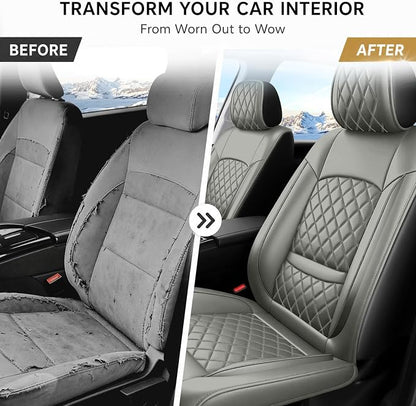 Car Seat Covers Compatible with Hyundai Elantra 2017-2025 2026 - Full Set 5 Seats Luxury Leather All-Weather Seat Cushions & Protectors, Waterproof & Breathable, Airbag Compatible (Gray)