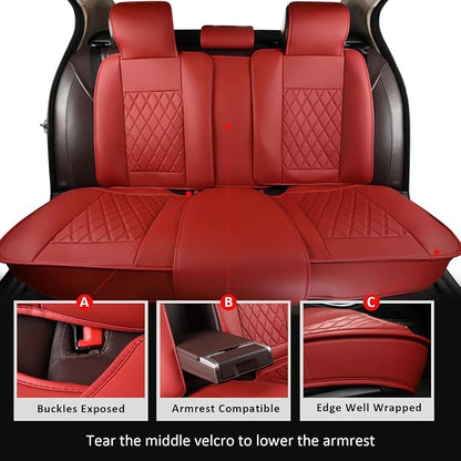 MIROZO Seat Covers Full Set,Leather Car Seat Covers Breathable Car Seat Protector Waterproof Automotive Vehicle Cushion Cover Universal for Most Sedan, Truck and SUV (Full Set, Wine Red)