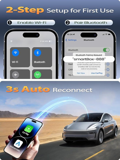 Wireless CarPlay & Android Auto Adapter, Convert Wired to Wireless, Fast Auto Connect and No Lag, Plug & Play USB with Gold-Plated Connector, Carbon Fiber Design, Compatible with iPhone & Android