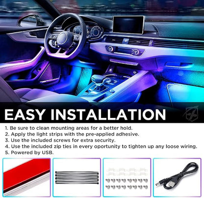 Xprite Dreamcolor USB LED Cars Interior Lights Strip Kits, w/Remote & Bluetooth APP Control, Footwell Under Dash RGB Neon Chasing Inside Lights, DIY Music Mode, Universal for Vehicle Trucks UTV ATV