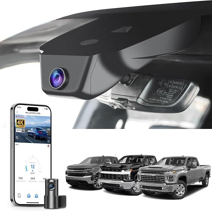 Mangoal Front 4K & Rear 1080P Dash Cam fit for Chevy 4th Gen Silverado 1500 2022-2026, HD 2024-2026 WT LT RST Trail Boss High Country ZR2 (Model C), Integrated OEM Look, GPS, 128GB Card