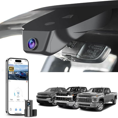 Mangoal Front 4K & Rear 1080P Dash Cam fit for Chevy 4th Gen Silverado 1500 2022-2026, HD 2024-2026 WT LT RST Trail Boss High Country ZR2 (Model C), Integrated OEM Look, GPS, 128GB Card