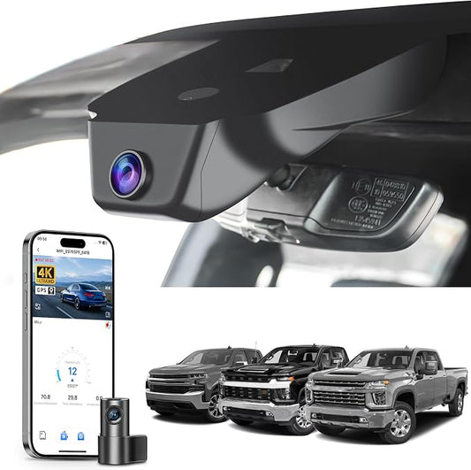 Mangoal Front 4K & Rear 1080P Dash Cam fit for Chevy 4th Gen Silverado 1500 2022-2026, HD 2024-2026 WT LT RST Trail Boss High Country ZR2 (Model C), Integrated OEM Look, GPS, 128GB Card