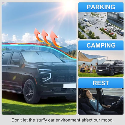Car Sun Shade for 2021-2025 2026 Chevrolet Tahoe Accessories Windshield Sunshade Cover Front Window Shade Custom Fit Tahoe Sun Visor Protector Foldable Blocks UV Rays