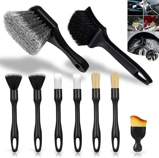 Car Detailing Brush Set, Car Wheel Brush, Tire Brush, Car Interior Dust Cleaning Kit, Ultra Soft Boars Hair Car Interior Detailing Brushes, for Cleaning Car Interior Exterior
