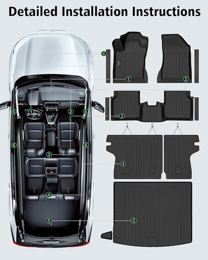 Floor Mats Custom Fit for Jeep Compass 2017-2025 2026 Trunk Mat with Backrest Mat All Weather TPE Rubber Cargo Liner Anti-Slip Full Set for Compass Accessories (Trunk Mat+Backrest Mats+Floor Mats)