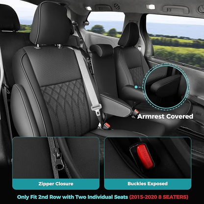 Customized for Toyota Sienna Seat Covers 2011-2020 Sienna 8 Seats 3 Row, Leather Car Seat Covers Waterproof Seat Covers Full Set for Cars, Car Seat Protectors, Airbag Compatible(Black)