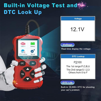 OBD2 Scanner Car Code Reader Support Voltage Test Plug and Play Fixd Car CAN Diagnostic Scan Tool Read and Clear Engine Error Codes for All OBDII Protocol Vehicles Since 1996（Red）