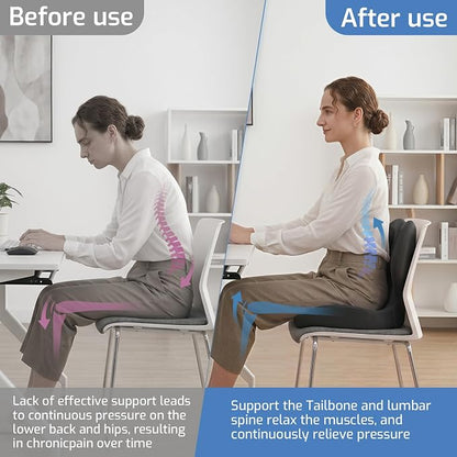 Memory Foam Seat Cushion,Orthopedic Ergonomic Seat Cushions for Tailbone,Sciatica, and Back Pressure Relief,L-Shaped Design & Adjustable Strap,Lumbar Support Pillow for Office,Car,Desk Chair