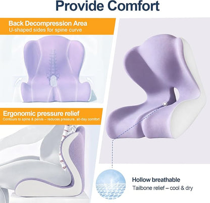 Seat Cushion for Office Chair and Car – L-Shaped Ergonomic Seat Cushions for Stability & Anti-Slip, Orthopedic Cushion for Sciatica, Back & Tailbone Pain Relief,Purple & Light Gray