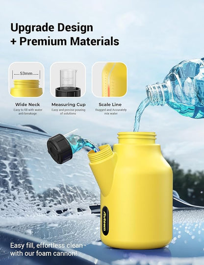 AUTOWN Foam Cannon for Pressure Washer, Car Wash Foam Sprayer with 1/4” Quick Connector, Heavy Duty Car Wash Foam Gun, Adjustable Nozzle, Wide Neck, 1 L Bottle