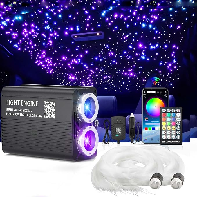 Twinkle Starlight Headliner Light:1100pcs 13.1ft Star Lights for Suvs | 32W,Dual Color Motor, RGBW Changing Color, APP/Remote Control,Voice/Sound Activated,for home theater SUVs Truck