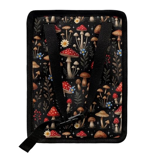 Vibrant Mushroom Floral Pattern Car Trash Can with Lid and Zipper Portable Foldable Trash Bin for Car Interior Accessories Multipurpose Garbage Can Bags Storage Organizer