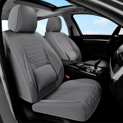 Huidasource Front Car Seat Covers, Nappa Leather Grey Car Seat Cushion Covers, Waterproof Full-Coverage Front Seat Cover with Lumbar Support Fit for Most Cars SUV Trucks, Gray