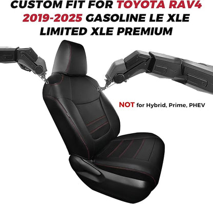 FREESOO RAV4 Seat Covers Full Set Custom Fit for Toyota Rav4(Gasoline) 2019 2020 2021 2022 2023 2024 2025 LE/XLE/XLE Premium/Limited, Faux Leather Car Seat Cover, Airbag Compatible, Black Red
