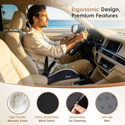FLORICH Upgrade Large Car Seat Cushion for Long Sitting, Ergonomic Memory Foam Driving Seat Cushion for Back & Sciatica Pain Relief, Non-Slip Washable Seat Cushion for Car, Driver, Office-Black