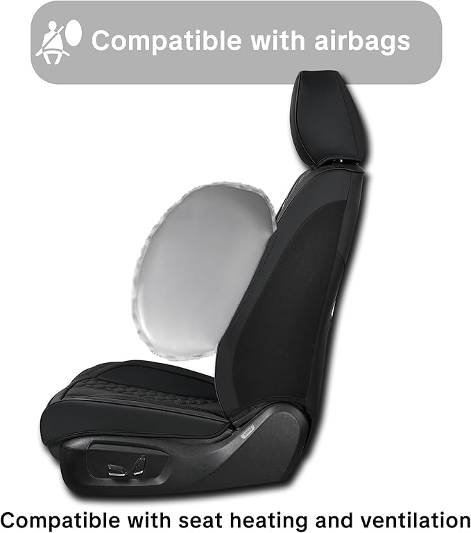 Black Car Seat Covers, Suitable for SUVs, Pickups, and Sedans, 5-Piece Complete Set, Automotive Interior Accessories, Waterproof Leather, with Lumbar Support, Airbag Compatible, Non-Slip