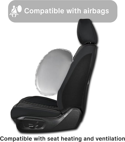 Black Car Seat Covers, Suitable for SUVs, Pickups, and Sedans, 5-Piece Complete Set, Automotive Interior Accessories, Waterproof Leather, with Lumbar Support, Airbag Compatible, Non-Slip