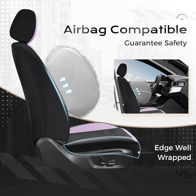 Coverado Front Seat Covers, Leather Car Seat Covers Luxury Automotive Seat Covers Waterproof Car Seat Protectors Universal Fit for Most Cars SUV Trucks Vehicles, Purple&Black