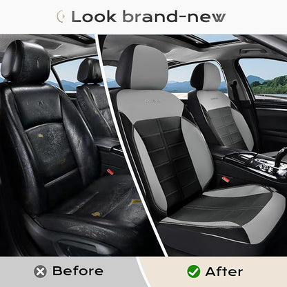 Coverado Front Seat Covers 2 Pieces Universal Seat Cover for Cars Breathable Leather Waterproof Car Seat Cover Driver Seat Cover Automotive Car Seat Cushion Fit for Most Cars SUV Trucks, Gray&Black