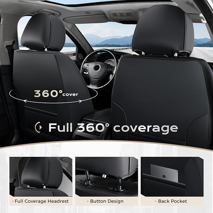 Coverado Seat Covers, Premium Nappa Leather Car Seat Covers Front Seats, Waterproof Car Seat Protector with Lumbar Support, Front Driver Seat Covers Universal Fit for Most Cars (Black&Beige)