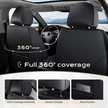 Coverado Seat Covers, Premium Nappa Leather Car Seat Covers Front Seats, Waterproof Car Seat Protector with Lumbar Support, Front Driver Seat Covers Universal Fit for Most Cars (Black&Beige)
