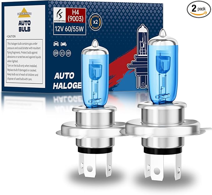 9003/H4 Halogen Headlight Bulbs, Standard High Beam or Low Beam or Fog Light Bulb, 12V 55W 5000K,4000 Lumens,White Headlight Bulbs,Head Light Bulbs for Car,High Brightness Headlight Bulb, Pack of 2