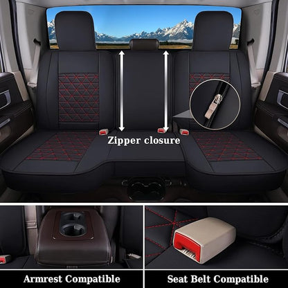 Coverado Seat Covers for Dodge Ram Full Set, Waterproof Truck Car Seat Cover Protectors Custom Fit for 2002-2026 Dodge RAM 1500 2500 3500 with Curved Bench(Red)