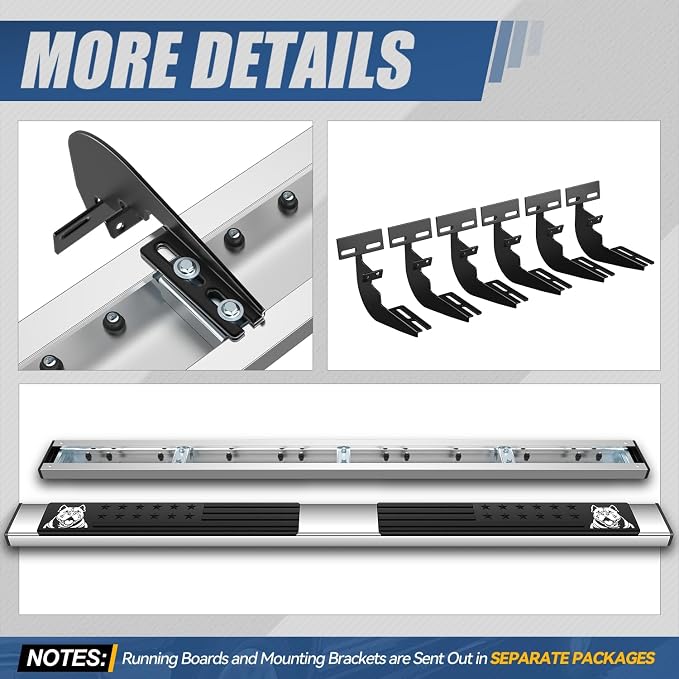 Auto Dynasty Running Boards Compatible with 2009-2023 Dodge Ram 1500 2500 3500 Classic Crew Cab 4-Door, 6.75" Bull Dog Pattern Slip-Resistant Step Pads, Stainless Steel Side Step Nerf Bars