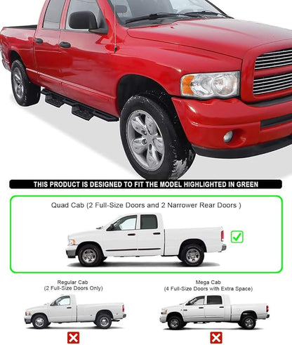 APS Stainless Steel 6.5in Nerf Bars Pocket Steps Square Tube Rocker Guards Compatible with Dodge Ram 1500 2500 3500 Quad Cab 02-08