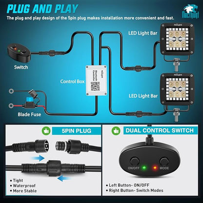 Nilight LED Pods 3 Inch 18W Cube Flood Offroad Work Light with RGB Halo Strip Multi Chasing Flash Strobe Mode APP & Remote Control IP67 Waterproof for Truck Pickup Golf Cart SUV ATV UTV 4x4 Van Camper