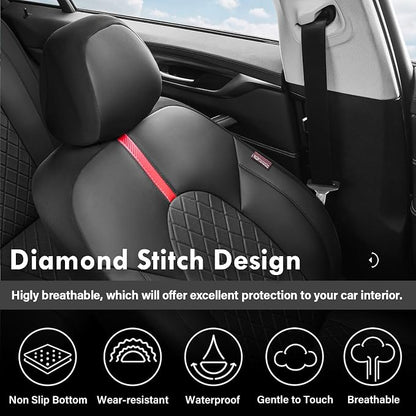 Coverado Car Seat Covers, Seat Covers for Cars, Front Car Seat Covers Protector Waterproof, Leather Car Seat Cushion Universal Fit for Most Cars (Black-Red)